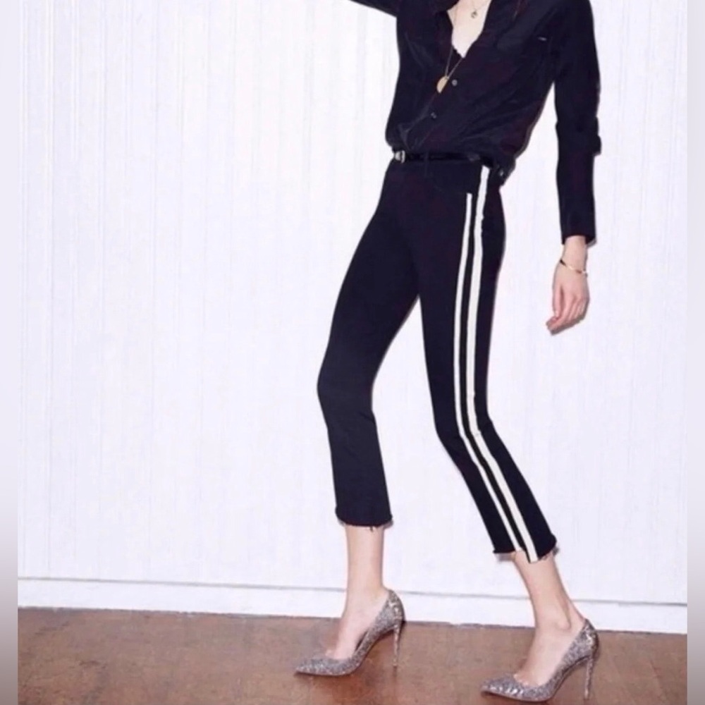 MOTHER Black Ankle Cropped Jeans with White Side Stripes